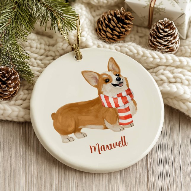 Ornamento De Cerâmica Corgi Dog Christmas (Criador carregado)