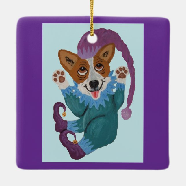 Ornamento De Cerâmica Corgi elfo (Verso)