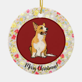 Ornamento De Cerâmica Corgi floral de Natal