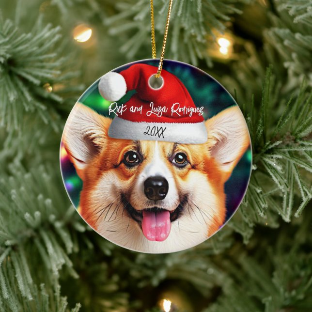 Ornamento De Cerâmica Corgi fofo com Natal (Árvore)