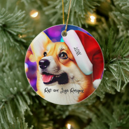 Ornamento De Cerâmica Corgi fofo com Natal