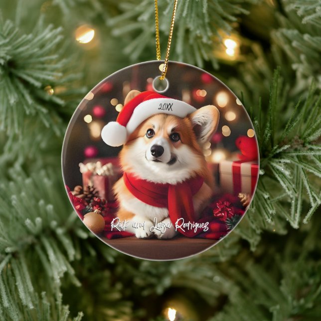Ornamento De Cerâmica Corgi fofo com Natal (Árvore)