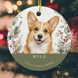 Ornamento De Cerâmica Corgi Galês de Pembroke Natal Aquarela