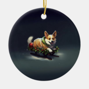 Ornamento De Cerâmica Corgi Natal Inverno de Neve
