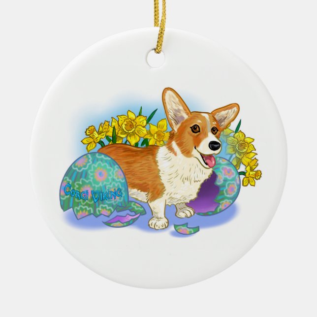 Ornamento De Cerâmica Corgi Páscoa (Frente)