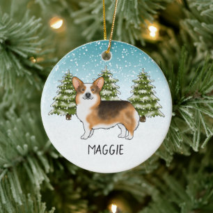 Ornamento De Cerâmica Corgi Pembroke Tri Cabeça Vermelha Natal de Invern