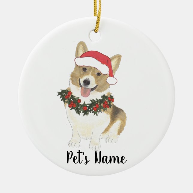 Ornamento De Cerâmica Corgi Personalizado (Fawn & White) (Frente)
