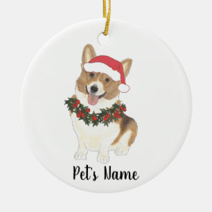 Ornamento De Cerâmica Corgi Personalizado (Vermelho e Branco)