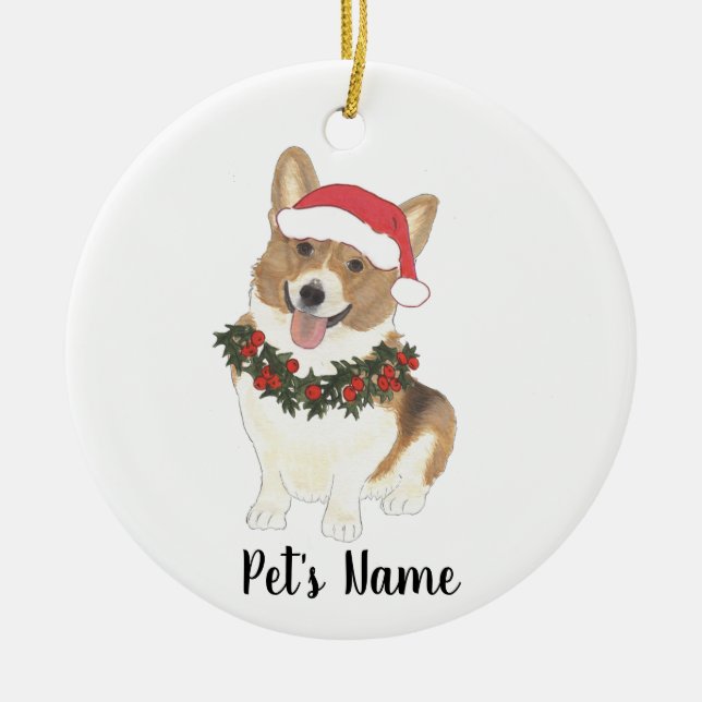 Ornamento De Cerâmica Corgi Personalizado (Vermelho e Branco) (Frente)