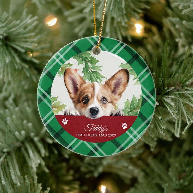 Ornamento De Cerâmica Corgi Primeiro Natal Personalizado (Árvore)