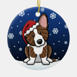 Ornamento De Cerâmica Corgi rajado de Galês do casaco de lã dos desenh
