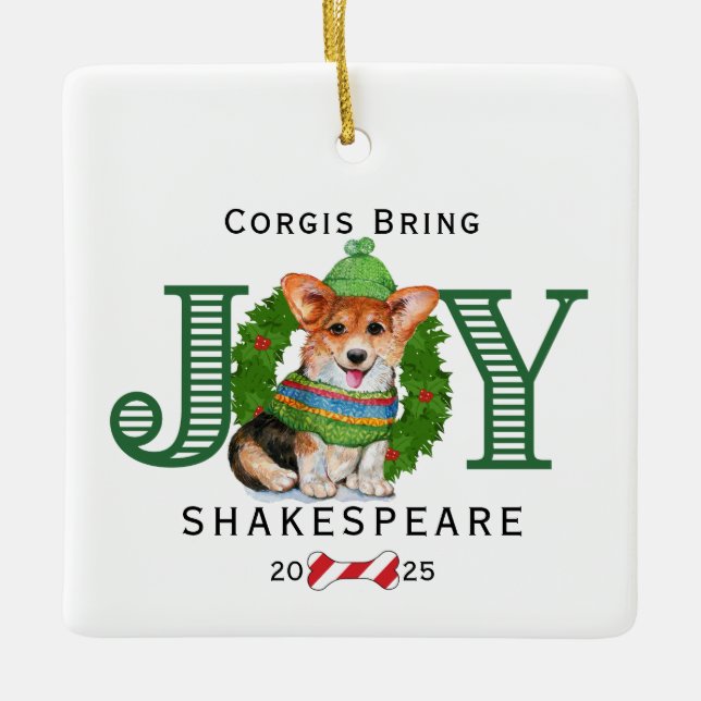 Ornamento De Cerâmica Corgis Traga Joy (Frente)