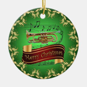 Ornamento De Cerâmica Cornet ~ Rolar Musical ~ Feliz Natal ~ * ~