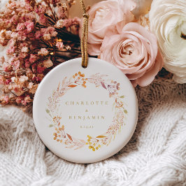 Ornamento De Cerâmica Coroa de Aquarela Floral de Outono Boho Personaliz