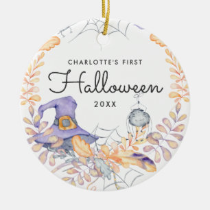 Ornamento De Cerâmica Coroa de Aquarela Primeiro Halloween do Bebê