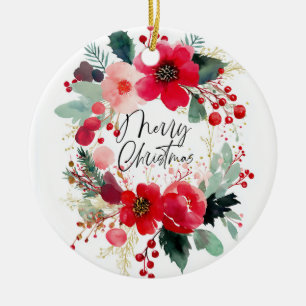 Ornamento De Cerâmica Coroa de Flores de Natal Alegre Feriado