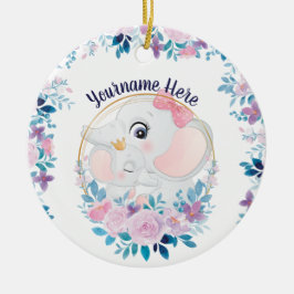 Ornamento De Cerâmica Coroa de Flores Rosa Mãe e Bebê Elefante