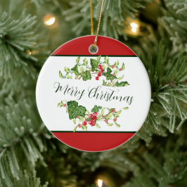 Ornamento De Cerâmica Coroa de Natal aquarela personalizada Feriado