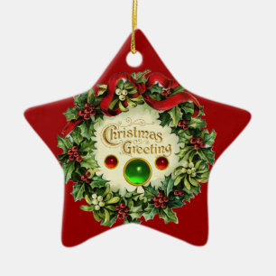 ORNAMENTO DE CERÂMICA COROA DE NATAL COM MISTLETOE E AÇAI