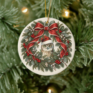 Ornamento De Cerâmica Coroa de Natal de Coruja Vintage