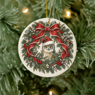 Ornamento De Cerâmica Coroa de Natal de Coruja Vintage