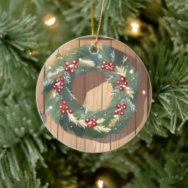 Ornamento De Cerâmica Coroa de Natal de Frutas Vermelhas | Alegre Rústic