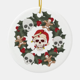 Ornamento De Cerâmica Coroa de Natal decorada com Esqueleto em um