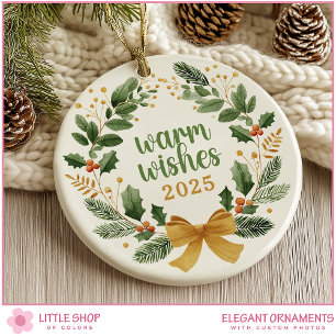 Ornamento De Cerâmica Coroa de Natal Elegante com Foto Personalizável