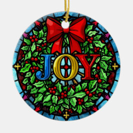 Ornamento De Cerâmica Coroa de Natal em Vidro Colorido Alegria