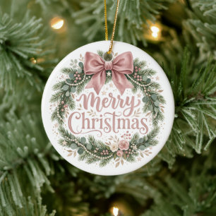 Ornamento De Cerâmica Coroa de Natal Pink Coquette Pinkmas