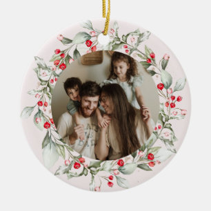 Ornamento De Cerâmica Coroa de Natal Rosa Foto Berry Wreath 2