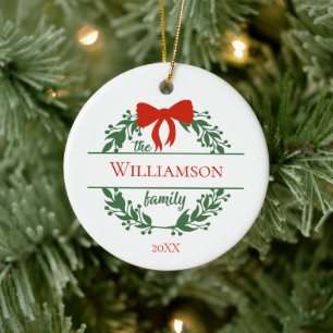 Ornamento De Cerâmica Coroa de Natal Vermelha e Verde Personalizada com