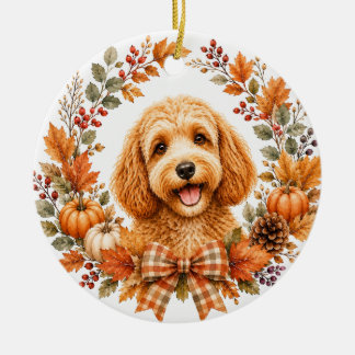 Ornamento De Cerâmica Coroa de Outono de Cockapoo