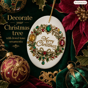 Ornamento De Cerâmica Coroa de Pedras Preciosas Elegante de Natal