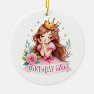 Ornamento De Cerâmica Coroa de Princesa Menina de Aniversário