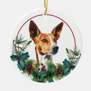Ornamento De Cerâmica Coroa de Sempre-Verde do Cão Basenji