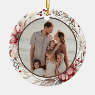 Ornamento De Cerâmica Coroa Floral com Foto Personalizada