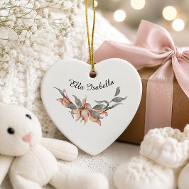 Ornamento De Cerâmica Coroa Floral Coral Personalizada Nome