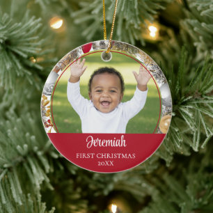 Ornamento De Cerâmica Coroa Personalizada PRIMEIRO NATAL DO BEBÊ