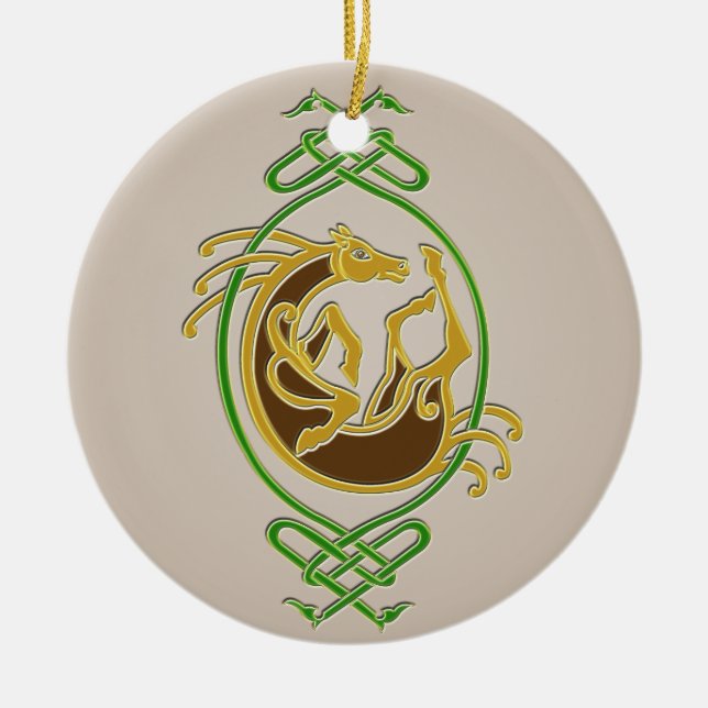 Ornamento De Cerâmica Corpo Celta - Verde e Dourado (Frente)