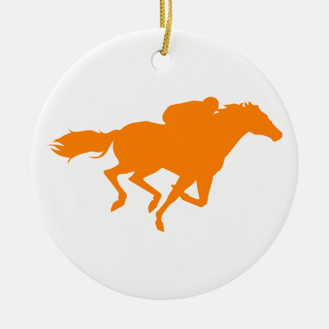 Ornamento De Cerâmica Corrida de Cavalo Laranja (Frente)