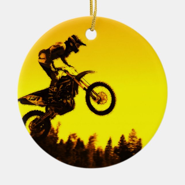 Ornamento De Cerâmica Corrida Sunset - Cavaleiro Motocross (Frente)