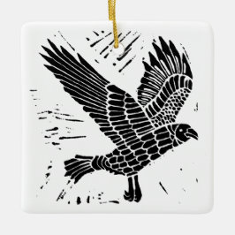 Ornamento De Cerâmica Corte de Raven Lino Voador Negro e Branco