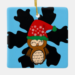 Ornamento De Cerâmica coruja de Natal de Kawaii