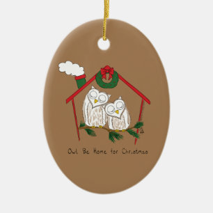 Ornamento De Cerâmica Coruja de Natal em Casa Fofa