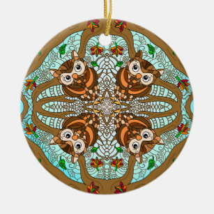 Ornamento De Cerâmica Coruja Mandala Cerâmica desenhada à mão
