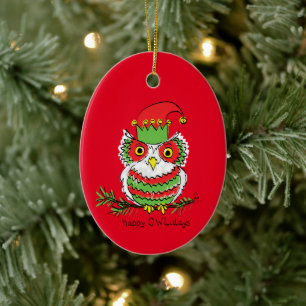 Ornamento De Cerâmica Coruja Natal Cartoon Engraçado