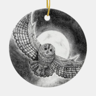 Ornamento De Cerâmica Coruja voando em uma noite iluminada