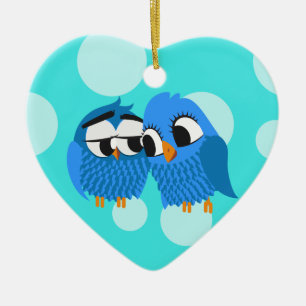 Ornamento De Cerâmica Corujas Bonitas Apaixonadas