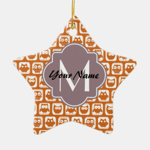 Ornamento De Cerâmica Corujas De Laranja Monogramas